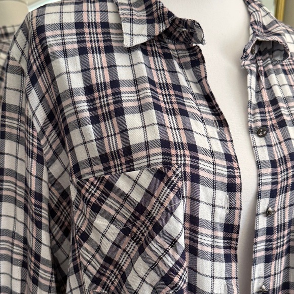 William Rast Checkered Button Down Shirt - Navy and White - Picture 2 of 10
